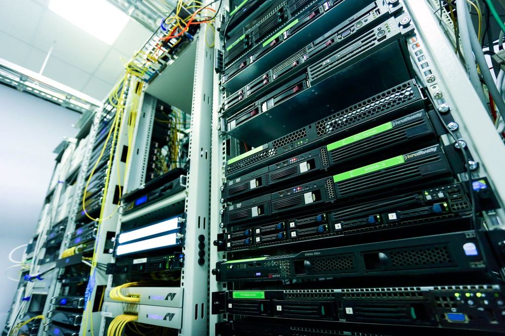 Racks of servers in a data centre